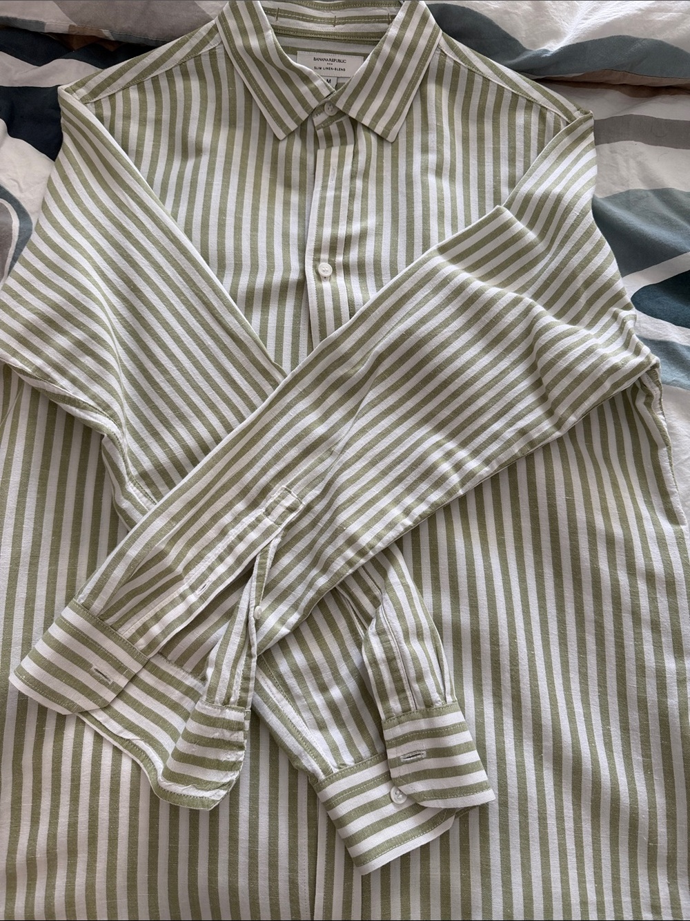 Banana Republic Olive & White Vertical Stripe Button-Down Shirt